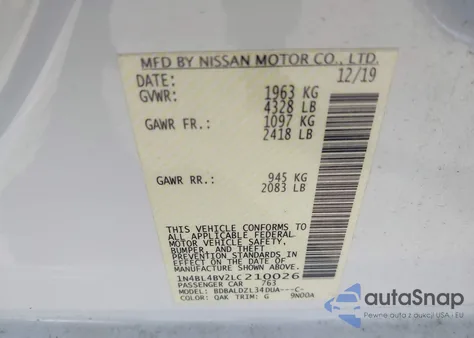 2020 Nissan Altima S Fwd из США, поврежденный, VIN 1N4BL4BV2LC210026